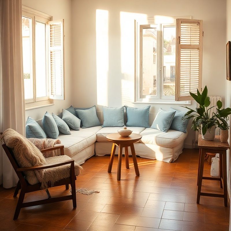 Interior de piso del Eixample barcelonés con luz atravesando las contraventanas